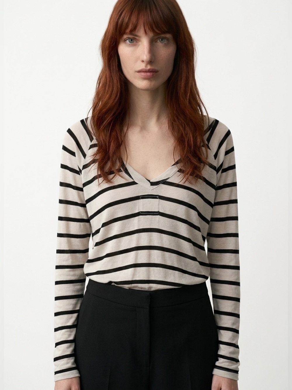 Chaser Women's Striped V-Neck Long Sleeve Top Multicolor Size S NWOT